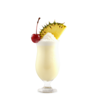 Pina colada frothy in hurricane glass pineapple wedge and cherry garnish isolated on transparent Food png