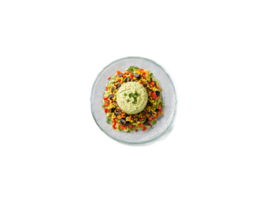 légume burrito avec rôti légumes riz et guacamole servi sur une transparent verre assiette coloré png