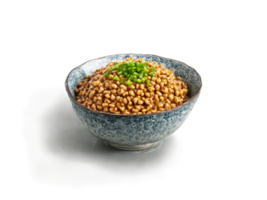 Natto A small dish of natto with its sticky stringy texture garnished with chopped green png
