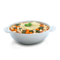 Hearty minestrone bowl with vegetable rich soup ditalini pasta white beans and Parmesan rind in png