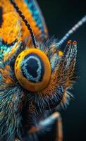 Extreme macro shot of colorful butterfly photo