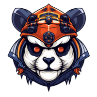 a fierce panda head mascot, with an ancient war hat png