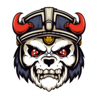 a fierce panda head mascot, with an ancient war hat png