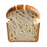 Half loaf of wheat bread isolated. Front view of cut bread sprinkled with grain. Delicious, fresh baked goods. png