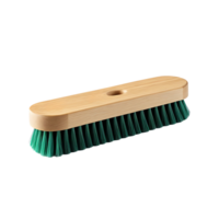 Wooden brush with natural green bristles. Eco-friendly home cleaning accessory. png