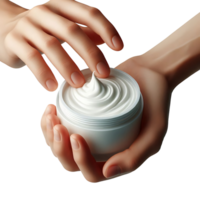 Jar with cream in male hands isolated. Organic cosmetics for skin care. Advertising cosmetics and environmentally friendly products. png