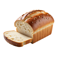 A loaf of wheat bread with slices cut from it. Top view of the bread. Delicious, fresh baked goods. png