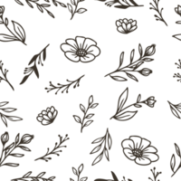 Doodle floral seamless pattern with hand drawn flowers and leaves png