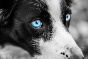 negro y blanco perro con sorprendentes azul ojos foto