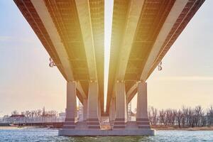 Concrete bridge bottom view in Rostov on Don city over river Don, concrete Voroshilovsky bridge photo