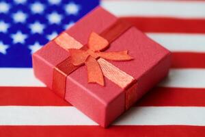 Gift box on USA flag photo