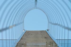 Fire escape staircase, emergency fire exit, bottom view photo