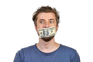 Money on man mouth photo