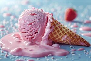 Melting Strawberry Ice Cream Cone with Sprinkles photo