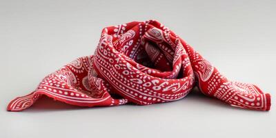 Red and White Paisley Bandana on a Neutral Background photo