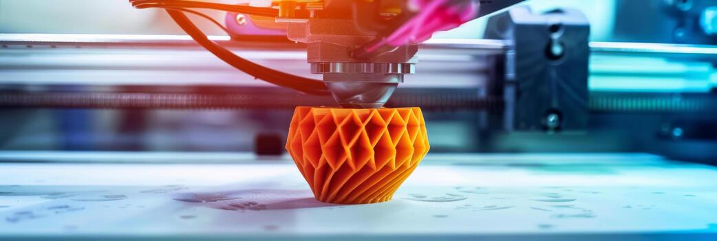 3D Printer Creating a Complex Orange Geometric Object photo