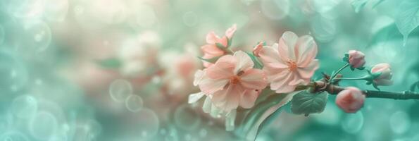 Ethereal Pink Blossoms on Branches with Bokeh Background photo