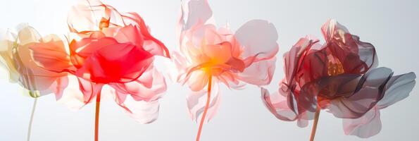 vibrante translúcido flores en un luminoso amplio lona foto