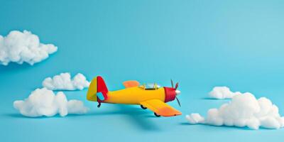 Toy Airplane Adventure in a Playful Blue Sky with Fluffy Clouds photo