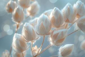 Delicate Cotton Plant Bolls Bathed in Soft Sunlight photo