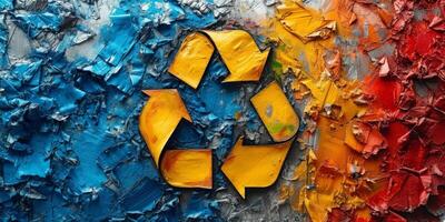 Vivid Recycle Emblem Painted on a Multicolored Textured Canvas photo