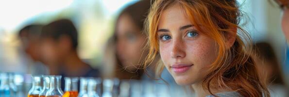 Confident Young Woman with Freckles at Outdoor Event photo