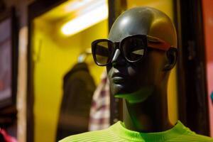 Fashionable Mannequin Display in Urban Clothing Store photo