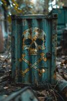 Rustic Danger Sign with Skull and Crossbones on Weathered Metal photo