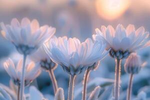 Morning Dew on Ethereal White Daisies at Dawn photo