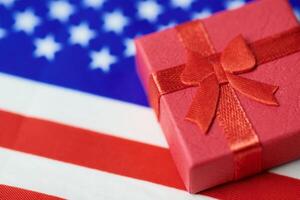 Gift box on USA flag photo