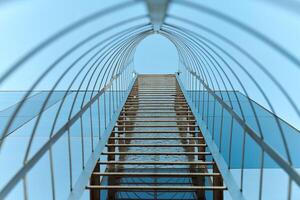 Fire escape staircase, emergency fire exit, bottom view photo