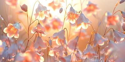 Warm Glow of Sunset on Delicate Bellflowers photo