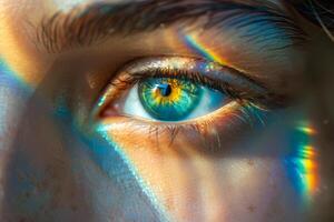 Macro Eye Photography Capturing Rainbow Reflections photo