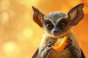 Fruit-Loving Bat with Enchanting Eyes Enjoying a Treat photo