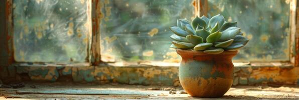 Echeveria Plant in a Vintage Terracotta Pot photo