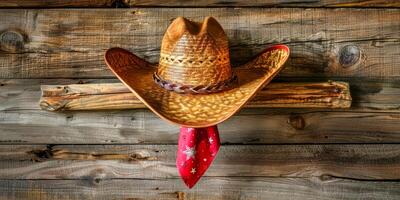 rústico vaquero sombrero y pañuelo en de madera antecedentes foto