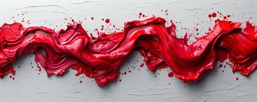 Dynamic Crimson Waves Abstract Red Paint Movement on Canvas photo