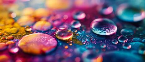 A colorful image of water droplets on a surface photo
