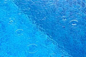 De-focused blurred transparent blue colored clear calm water surface texture with splashes and bubbles.6 photo