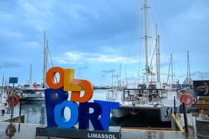 color inscription Old Port in Limassol Cyprus photo