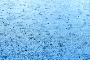 Defocus blurred transparent blue colored clear calm water surface texture with splashes and bubbles.3 photo