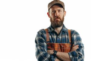 Portrait of technician on a light background with copy space photo