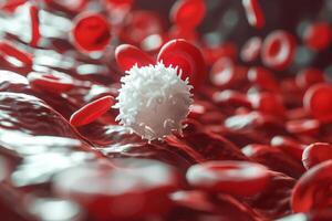 3d render red blood and white blood cells, science and medical concept. photo