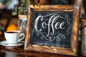 chalk blackboard written a word coffee on it photo