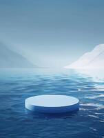 circle product podium with ocean and glacier background photo