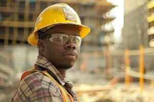 retrato de negro construcción trabajador foto