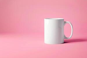 white mug mockup on a pink background copy space photo