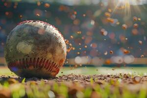 cerca arriba de béisbol pelota con Copiar espacio foto