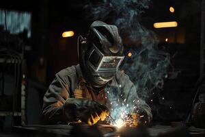 Arc welding of a steel in construction site photo