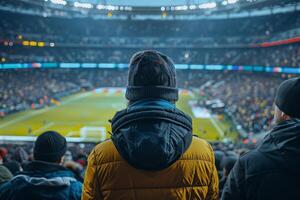 full crowd spectators watching football at a stadium photo